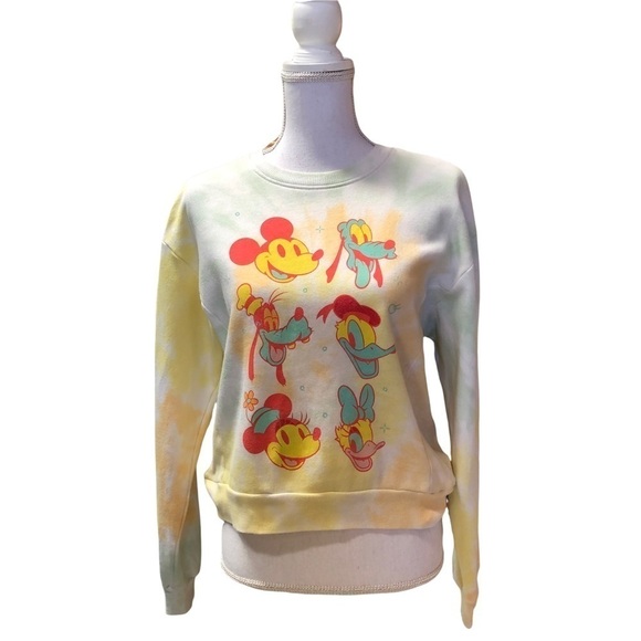 DISNEY - WOMENS/JUNIORS TYE DYE YELLOW GRAPHIC SWEATSHIRT SIZE 11-12 - Picture 1 of 10